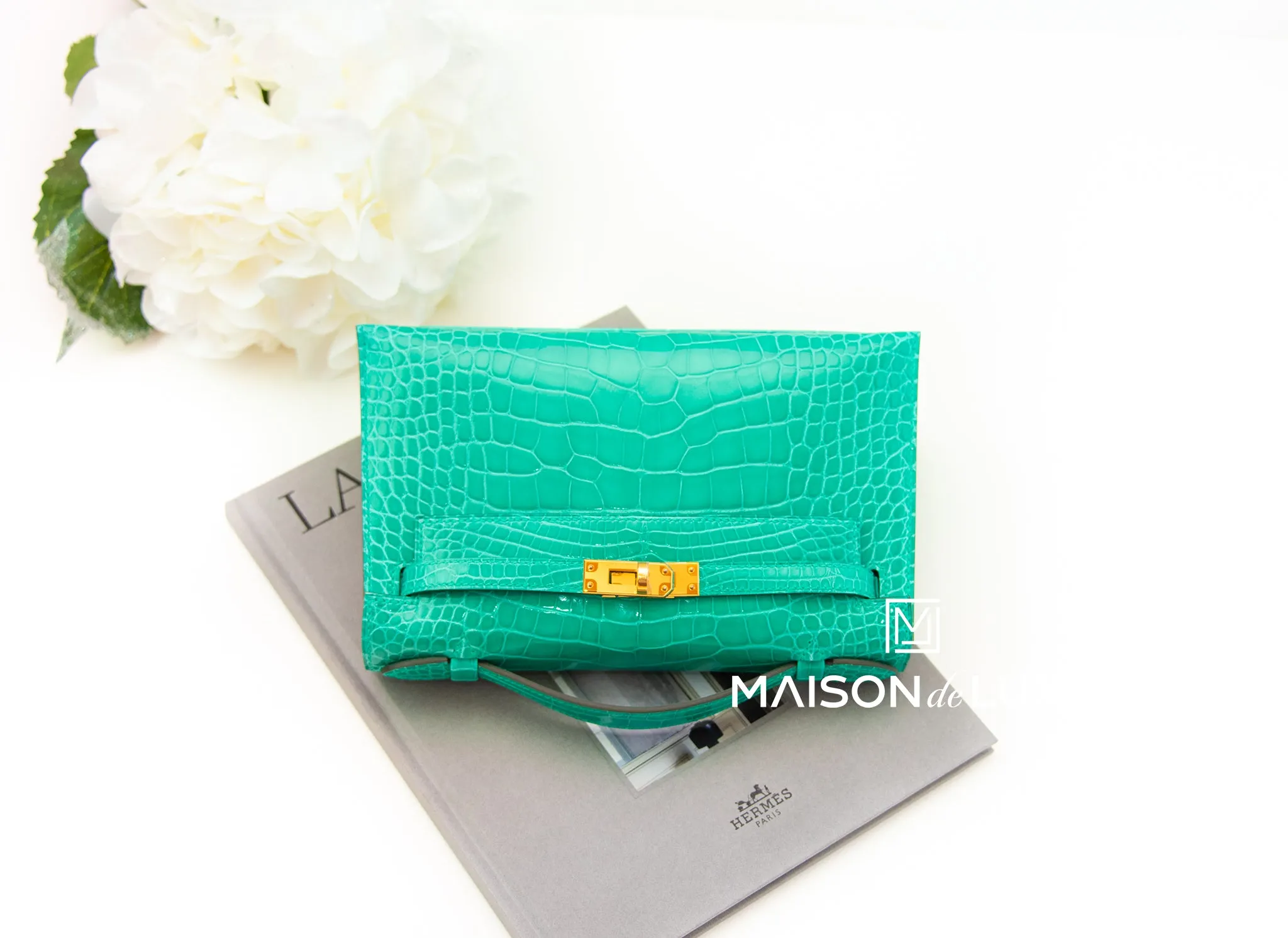 Hermes Mini Kelly Pochette Vert Jade Shiny Alligator