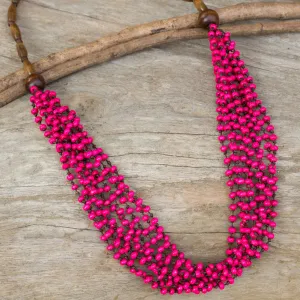 Hot Pink Wood Beaded Necklaced Handcrafted in Thailand - Pink Muse | NOVICA