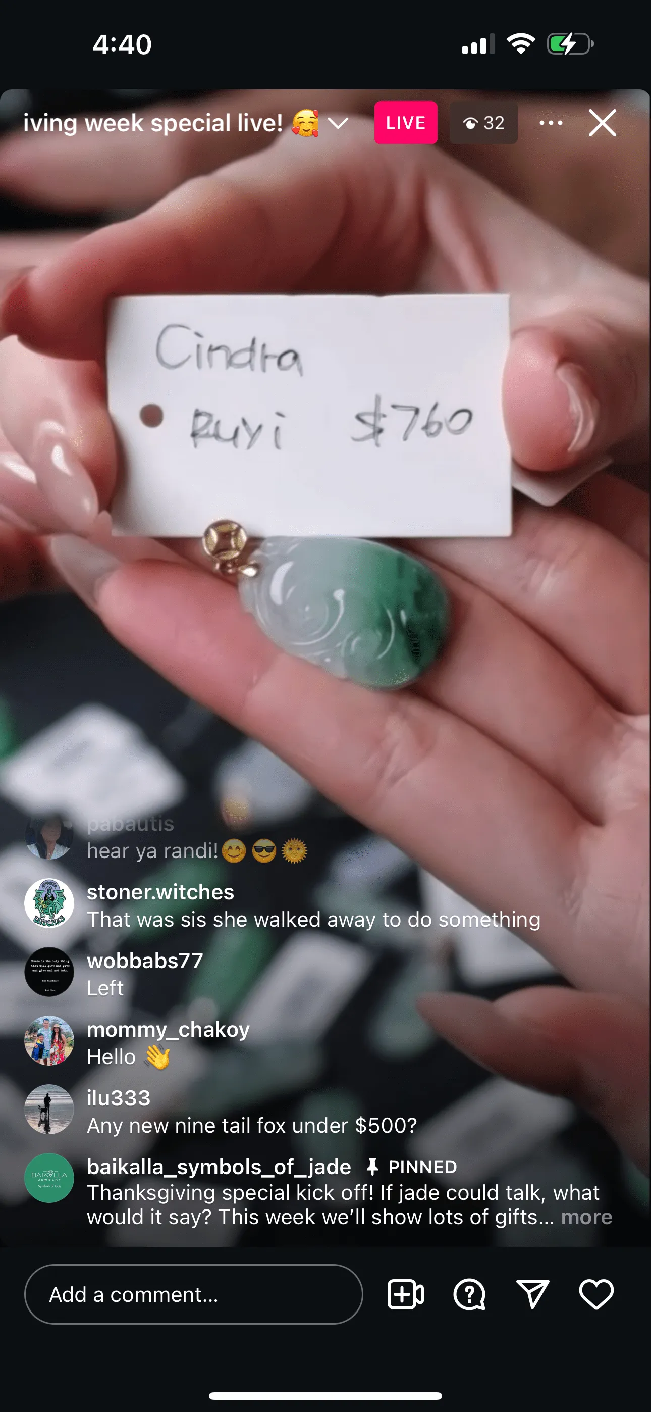 IG Live "18k Natural Burmese Blue Green Jadeite Jade RuYi Necklace" (Live Pick) (11/23/24)