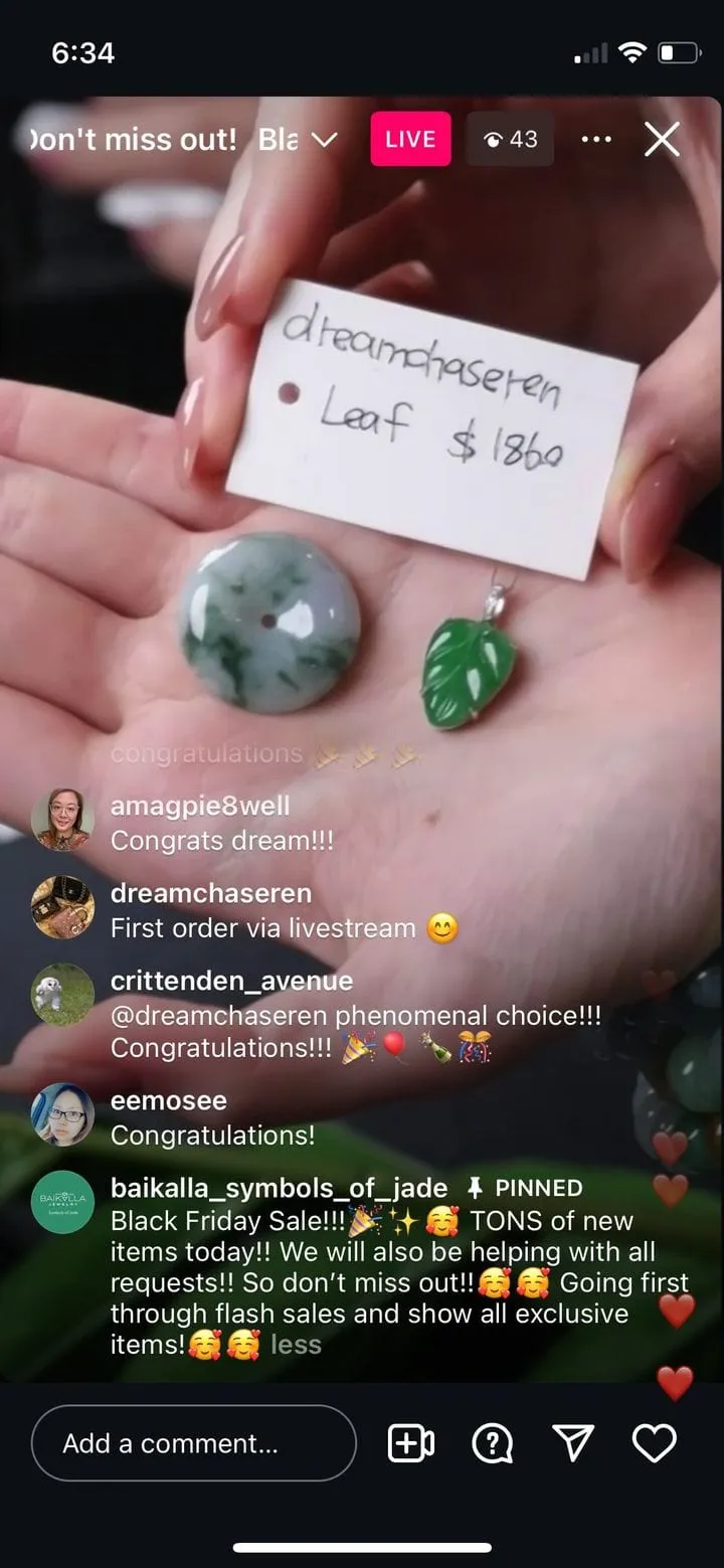 IG Live "18kw Natural Imperial Green Jadeite Jade Leaf Necklace with natural diamonds" (Live Pick) (11/29/24)