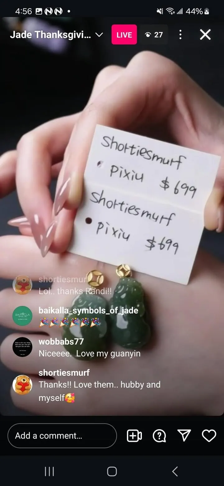 IG Live "18ky Natural Oil Green Jadeite Jade PiXiu Necklace x2 $699/ pendant" (Live Pick) (11/27/24)