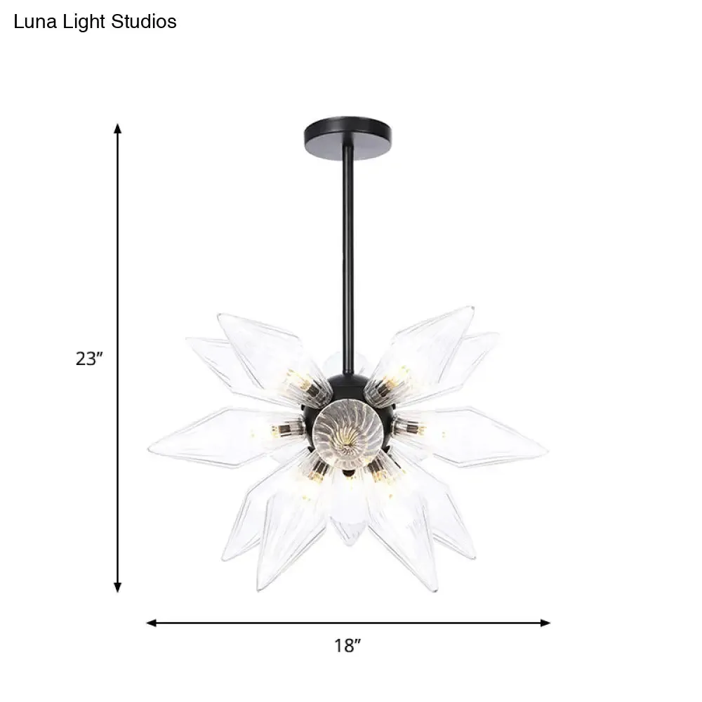 Industrial Amber/Clear Ribbed Glass Pendant Lighting with Starburst Design - 9/12/15 Heads Bedroom Chandelier Lamp