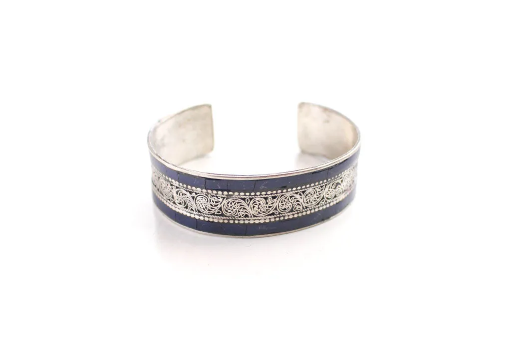 Inlaid White Metal Filigree Design Tibetan Bracelets