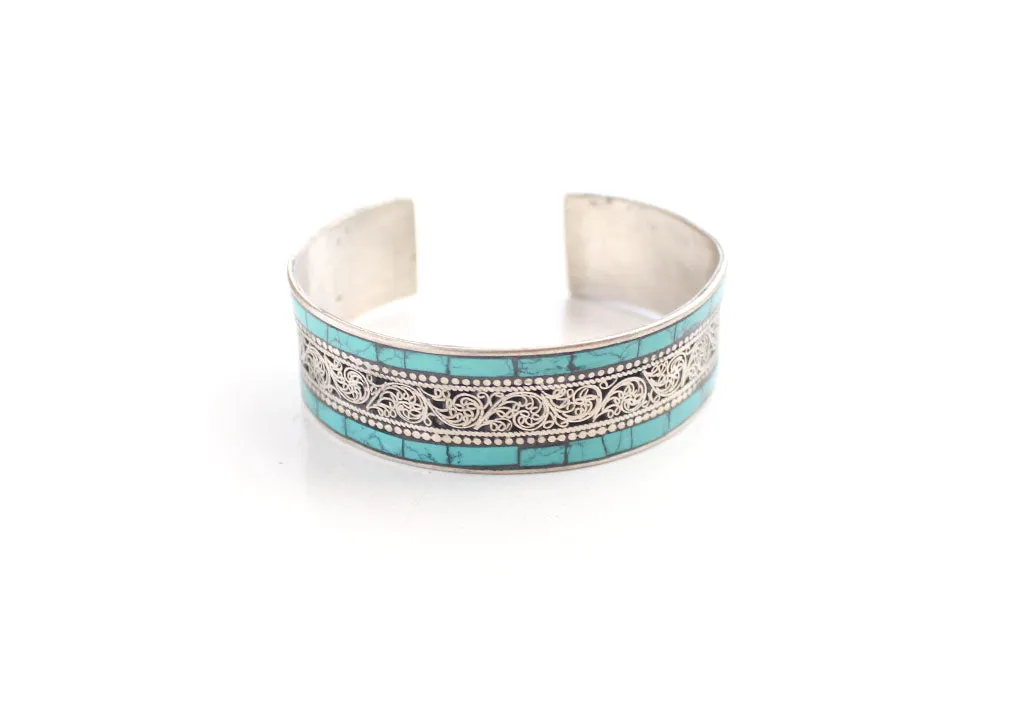 Inlaid White Metal Filigree Design Tibetan Bracelets