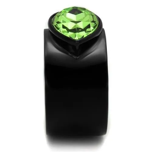 IP Black(Ion Plating) Stainless Steel Ring with Top Grade Crystal in Peridot for Women Style TK1363J