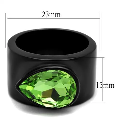 IP Black(Ion Plating) Stainless Steel Ring with Top Grade Crystal in Peridot for Women Style TK1363J