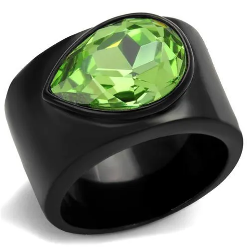 IP Black(Ion Plating) Stainless Steel Ring with Top Grade Crystal in Peridot for Women Style TK1363J