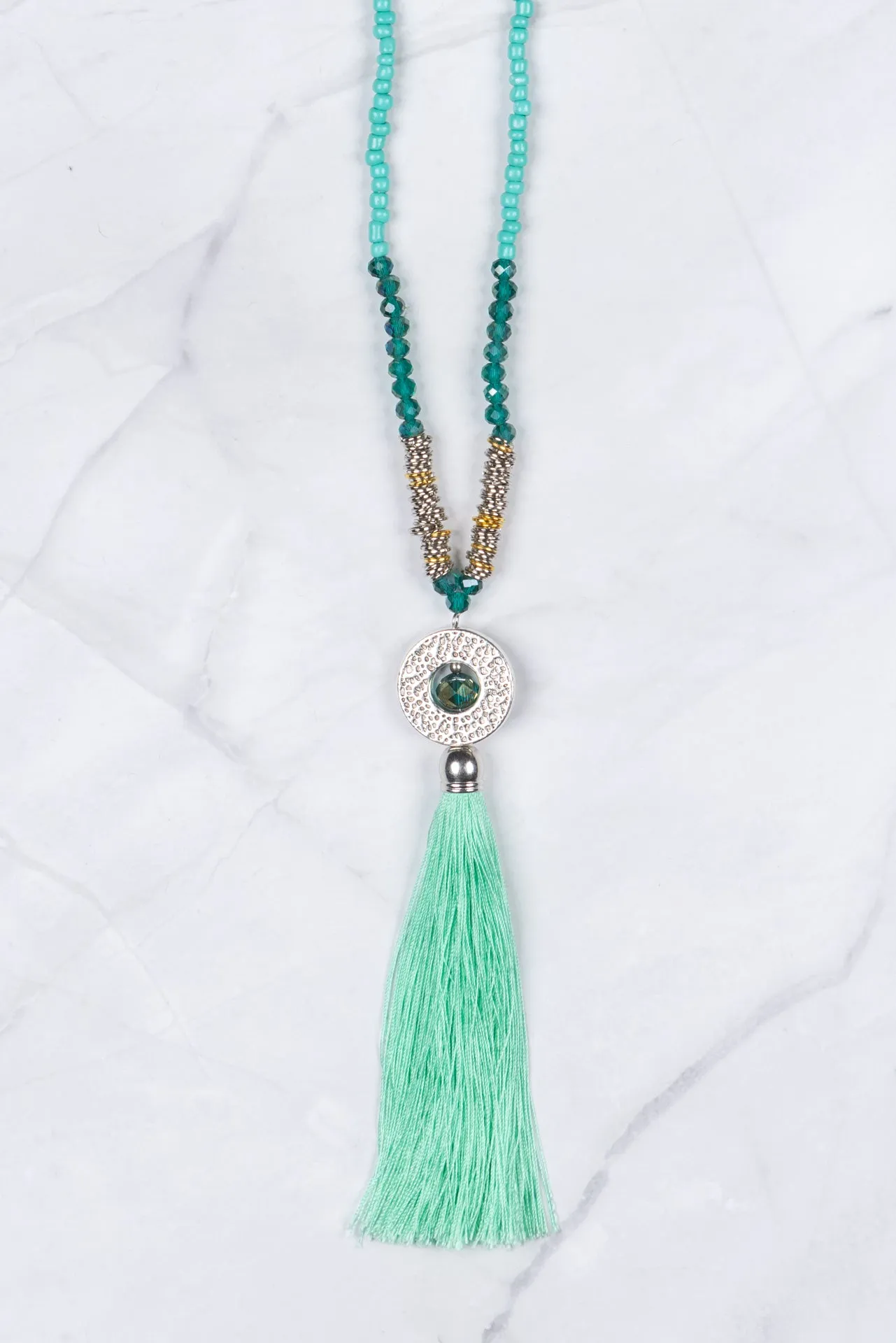 Jade Circle Pendant Tassel Necklace