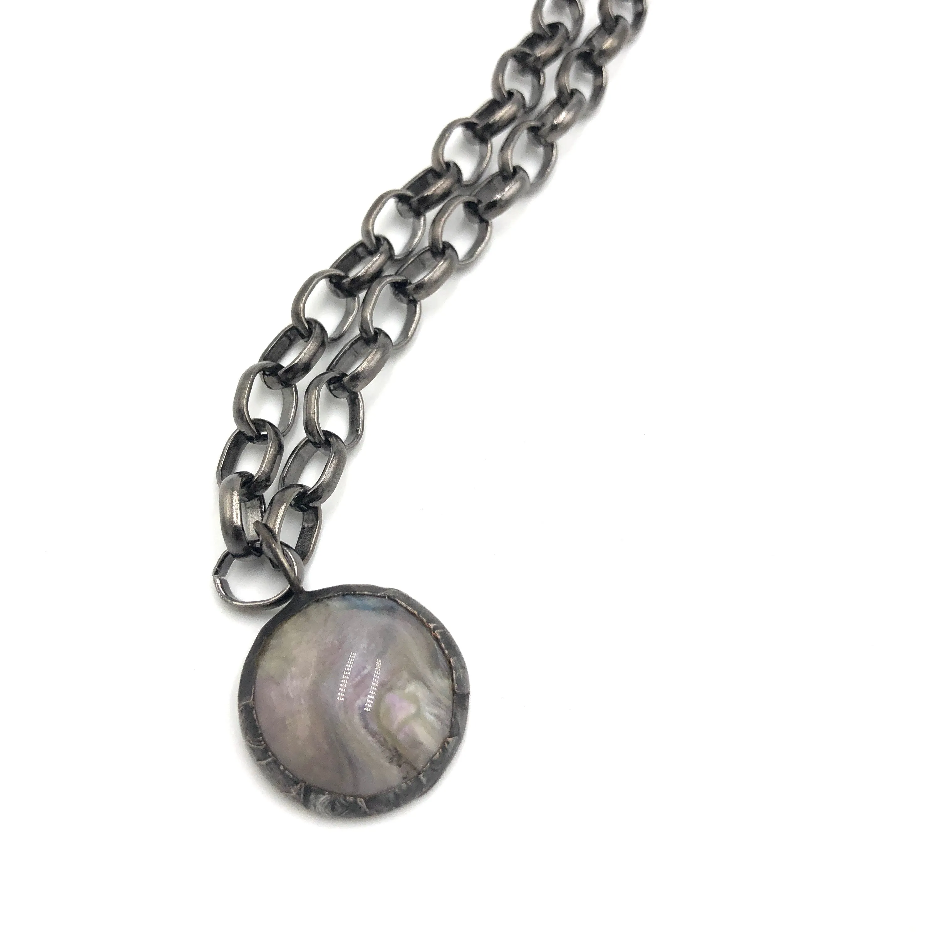 Jade Grey Gemz Coin & Paperclip Layering Necklace