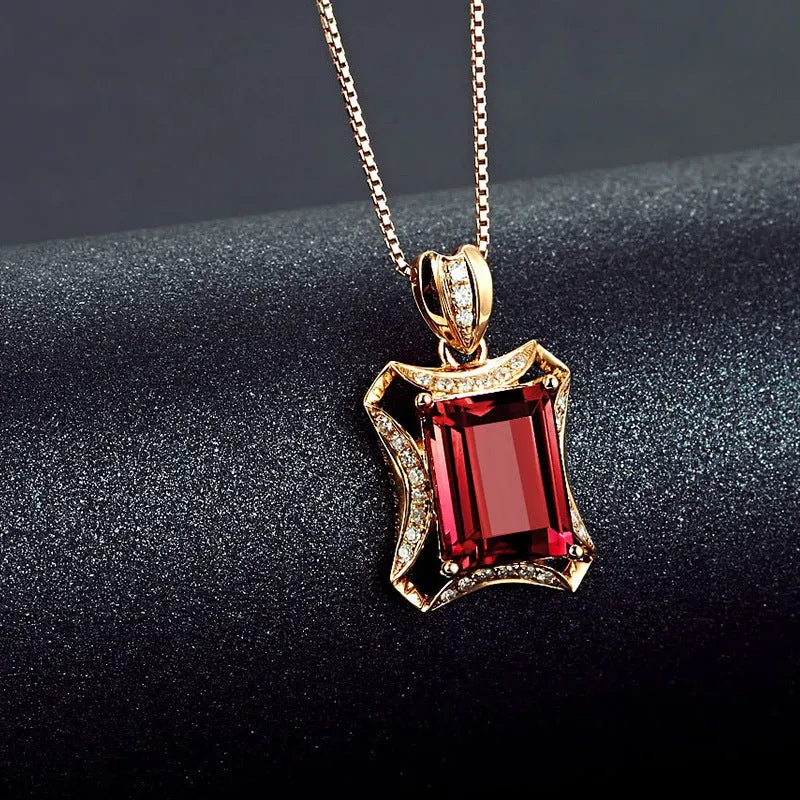 Jewelry 5 carat synthetic pigeon blood tourmaline pendant rose gold plated with colored gemstones pendant