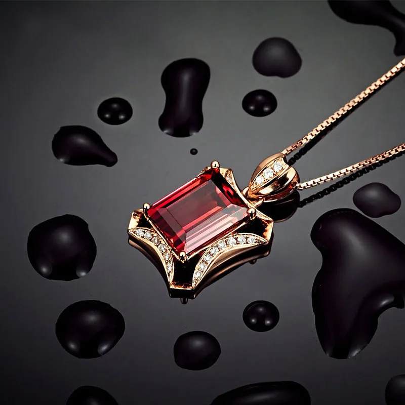 Jewelry 5 carat synthetic pigeon blood tourmaline pendant rose gold plated with colored gemstones pendant