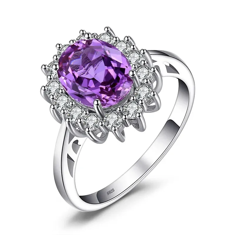 JewelryPalace Diana Created Sapphire 925 Sterling Silver Halo Gemstone Ring Natural Amethyst Citrine Garnet Peridot Blue Topaz