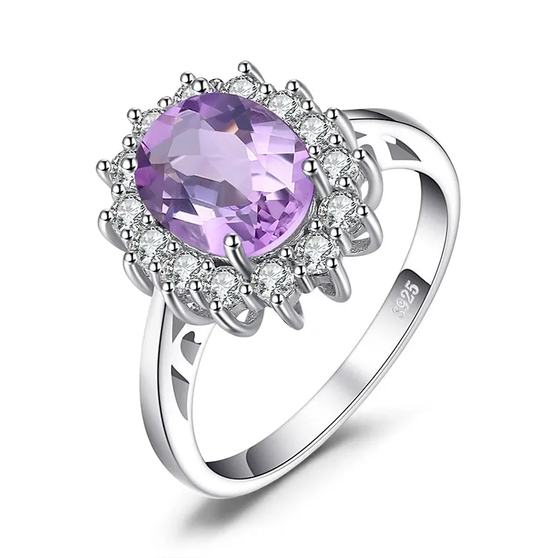 JewelryPalace Diana Created Sapphire 925 Sterling Silver Halo Gemstone Ring Natural Amethyst Citrine Garnet Peridot Blue Topaz