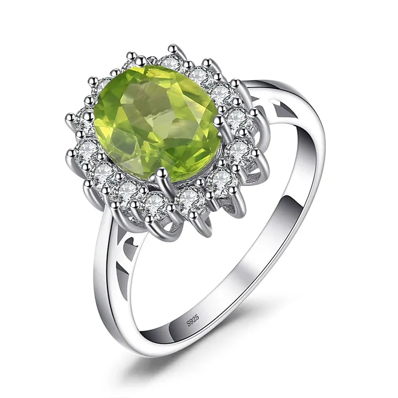 JewelryPalace Diana Created Sapphire 925 Sterling Silver Halo Gemstone Ring Natural Amethyst Citrine Garnet Peridot Blue Topaz