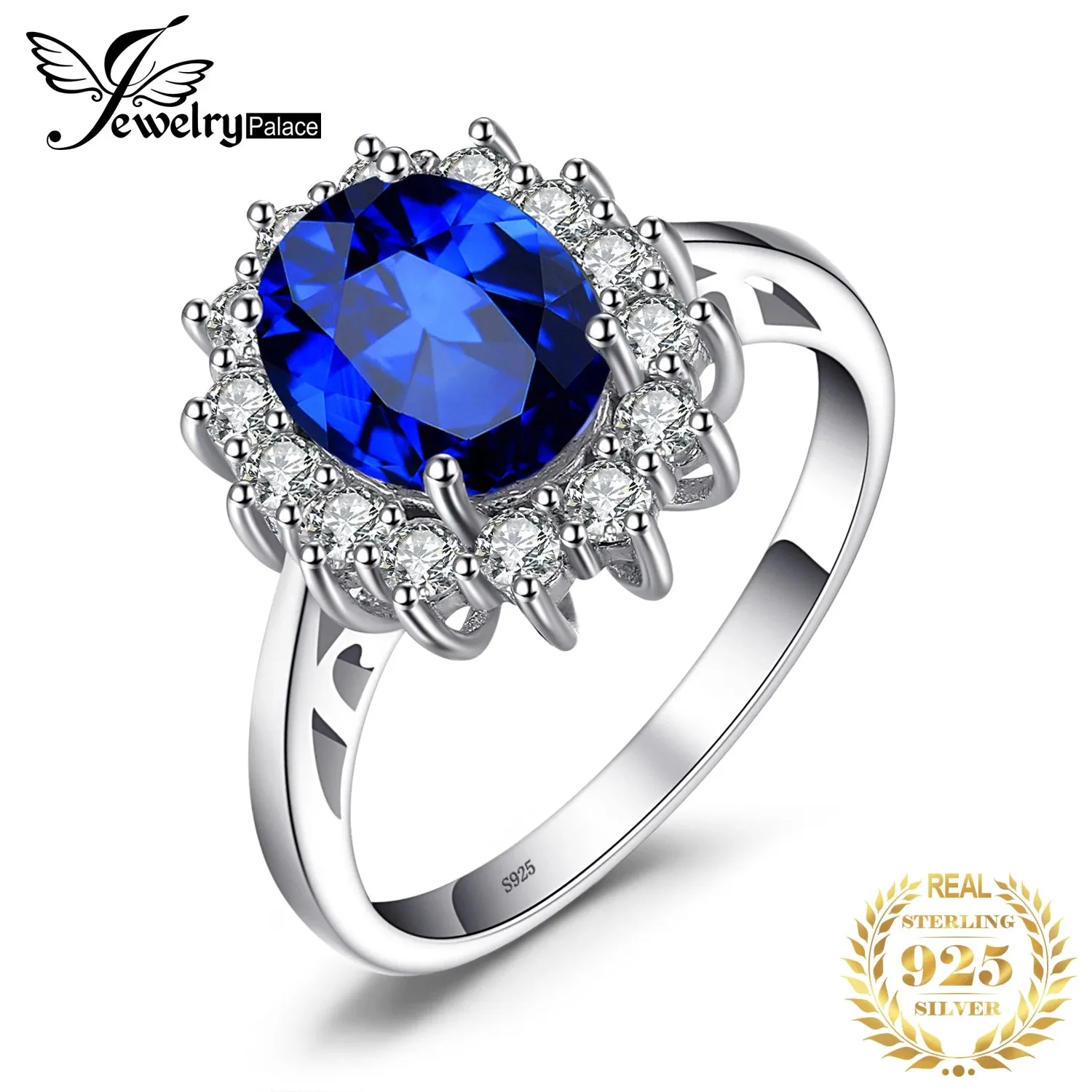 JewelryPalace Diana Created Sapphire 925 Sterling Silver Halo Gemstone Ring Natural Amethyst Citrine Garnet Peridot Blue Topaz