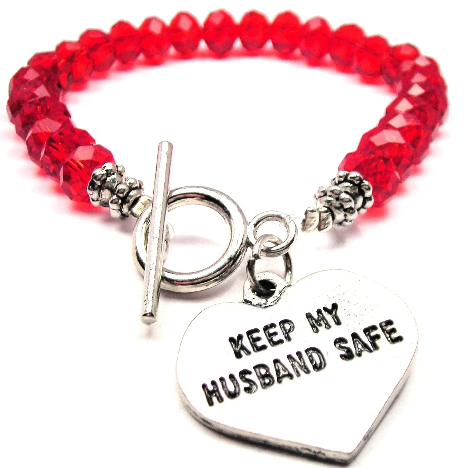 Keep My Husband Safe Heart Crystal Beaded Toggle Style Bracelet