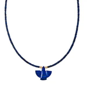 LAPIS THUNDERBIRD   GOLD AND LAPIS SAUCER BEADED TOGGLE NECKLACE