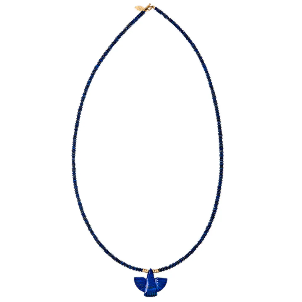 LAPIS THUNDERBIRD   GOLD AND LAPIS SAUCER BEADED TOGGLE NECKLACE