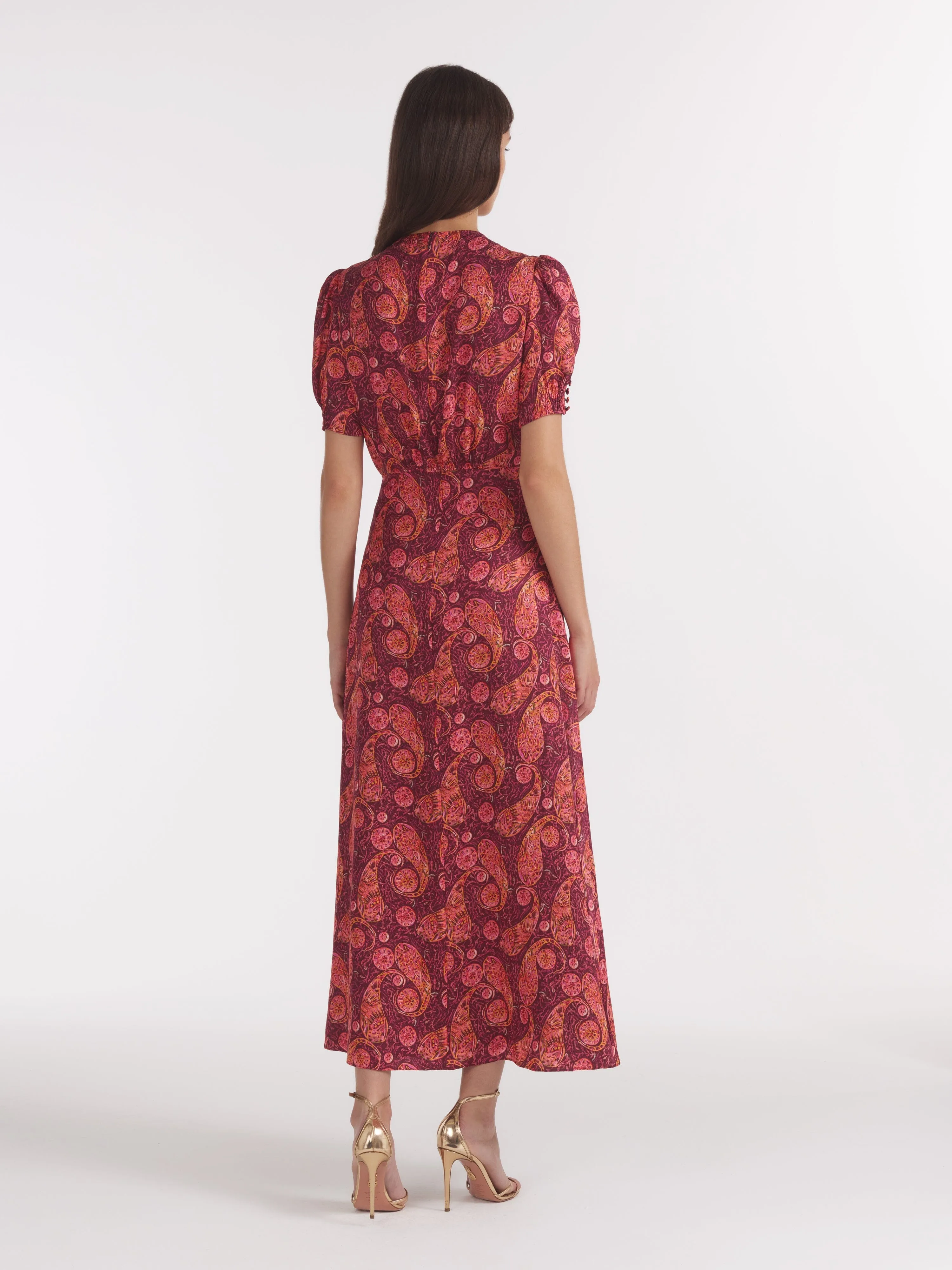 Lea Long Dress in Ruby Paisley Embroidery