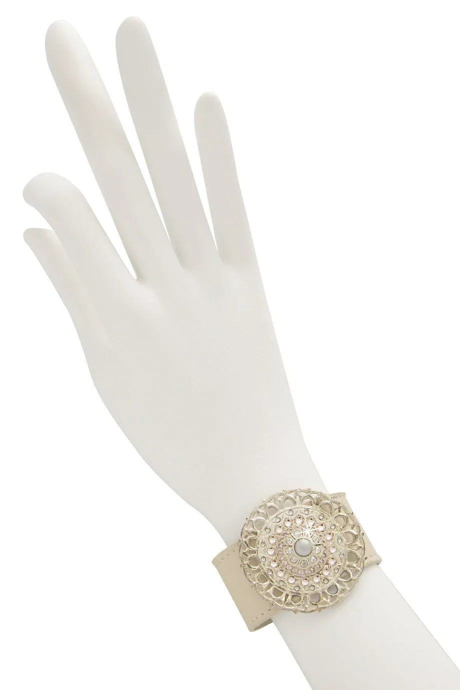 LK DESIGNS CRYSTAL FLOWER Leather Bracelet