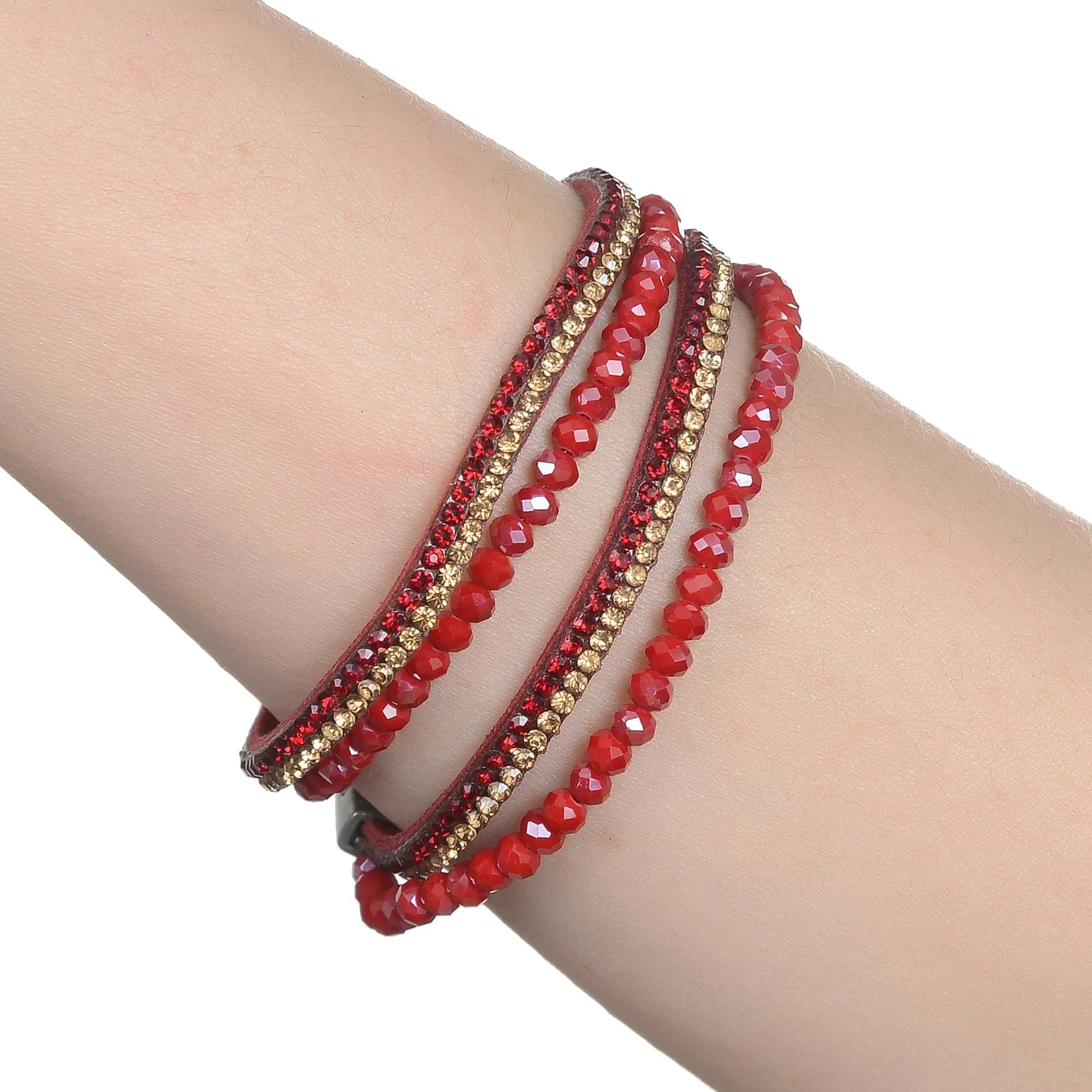 Long Strand Diamond Red Bracelet with Magnetic Clasp