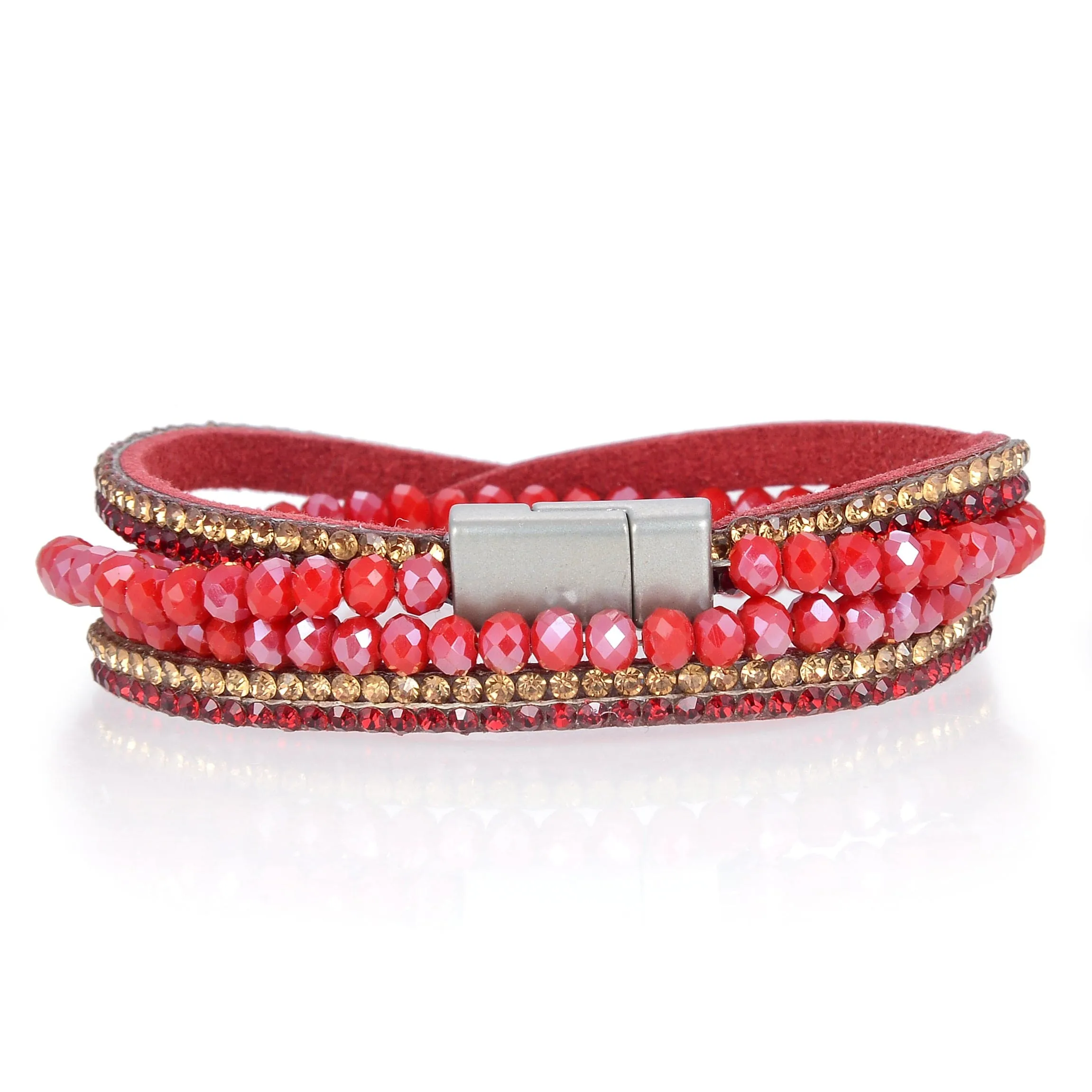 Long Strand Diamond Red Bracelet with Magnetic Clasp