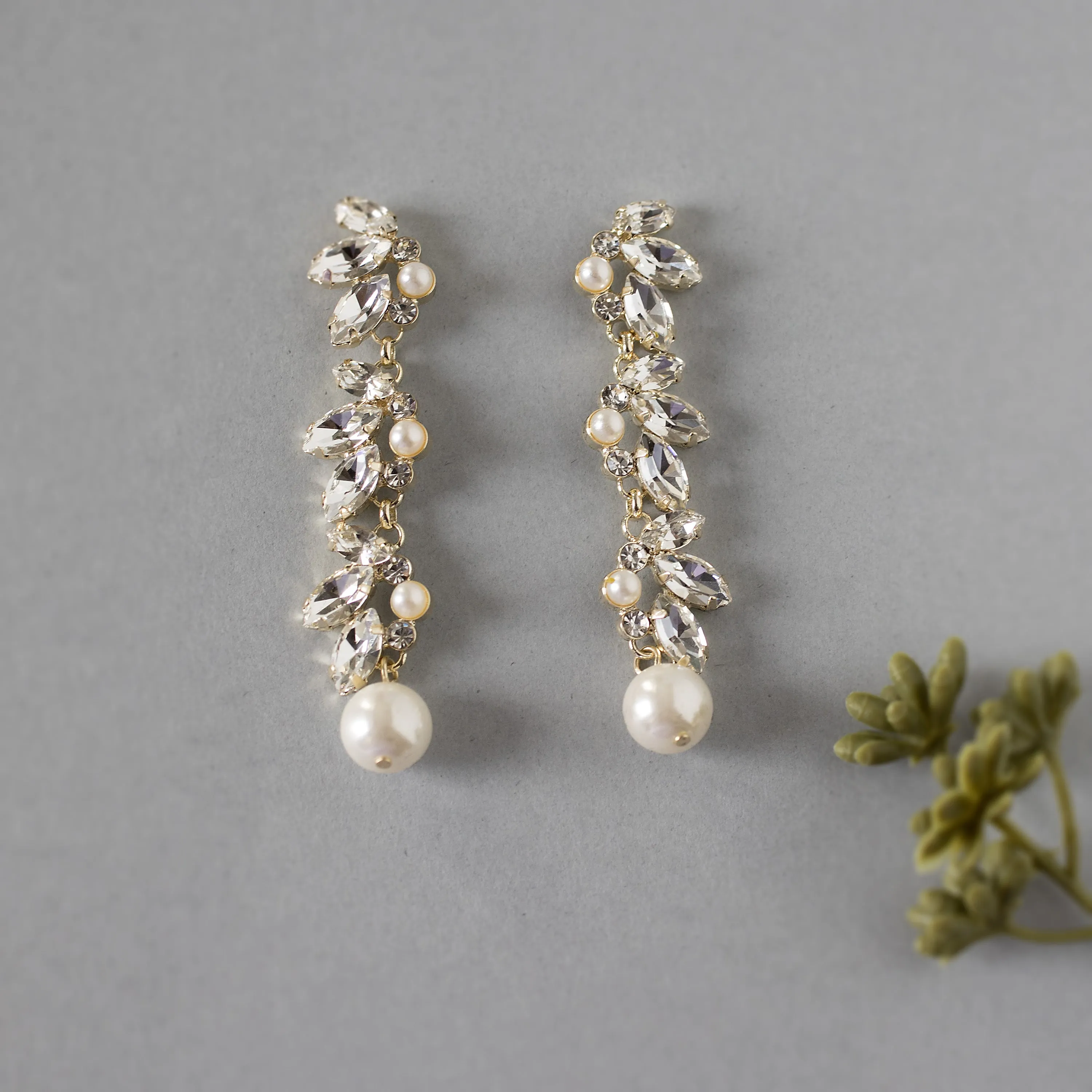 Marquise Crystal Drop Earrings with Pearls