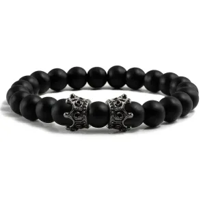 Men Black Lava Bracelet Natural Stone Bead Handmade Bracelets Bangle Women Gold Color Black Double Crown Bracelet Couple Jewelry