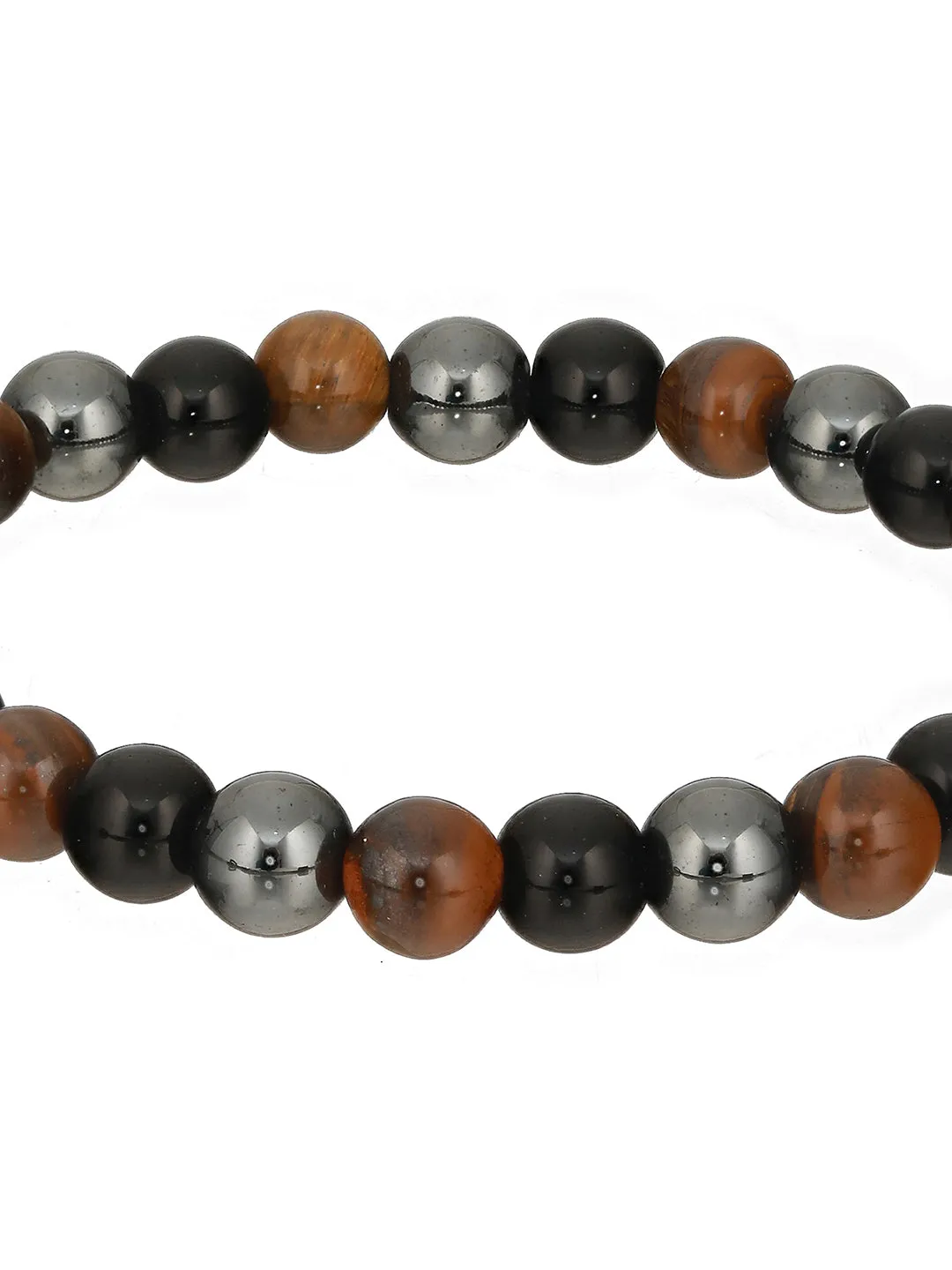 Men Pack Of 3 Brown And Black Elasticated Semi Precious Beaded Bracelet