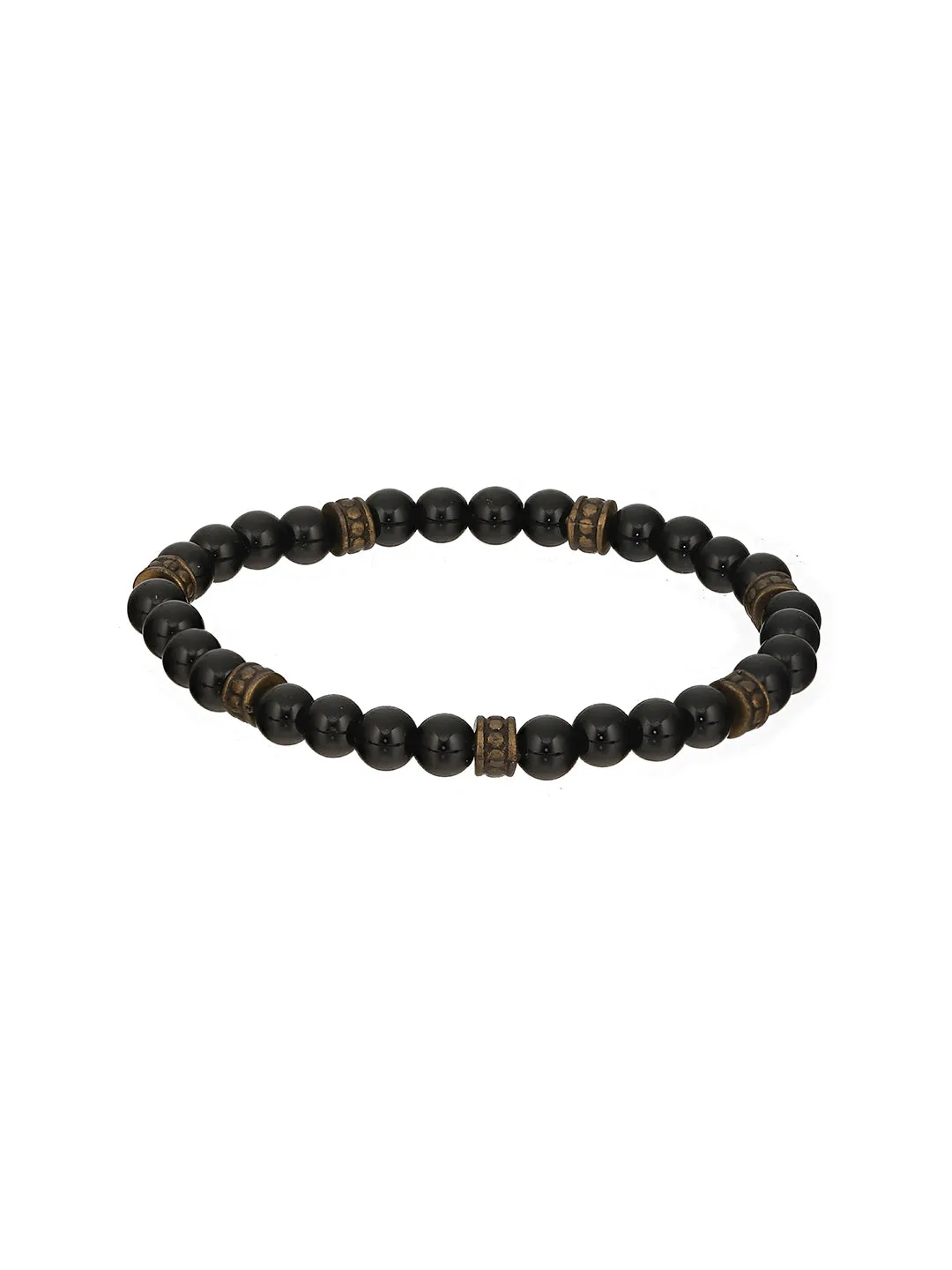 Men Pack Of 3 Brown And Black Elasticated Semi Precious Beaded Bracelet