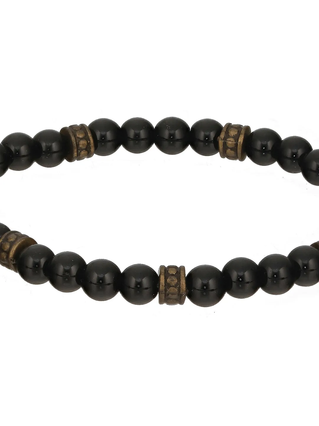 Men Pack Of 3 Brown And Black Elasticated Semi Precious Beaded Bracelet