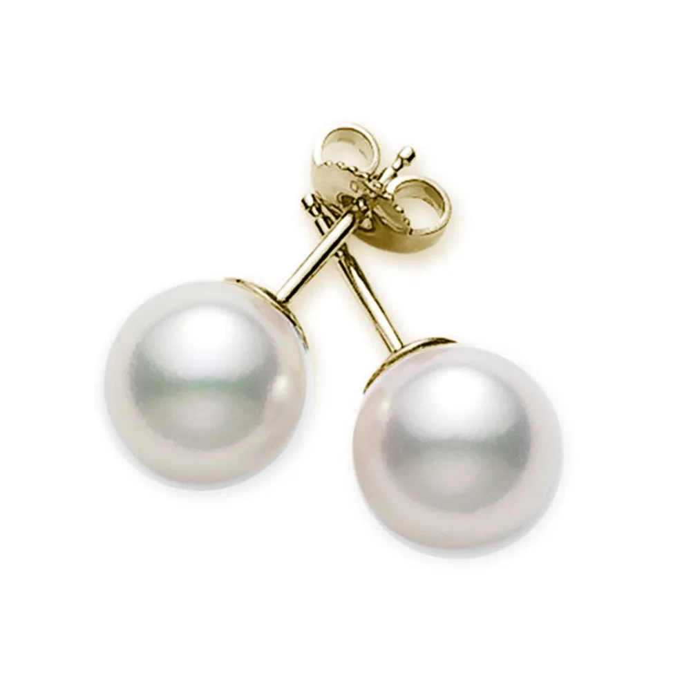 Mikimoto 18K Yellow Gold Cultured White Pearl Stud Earrings