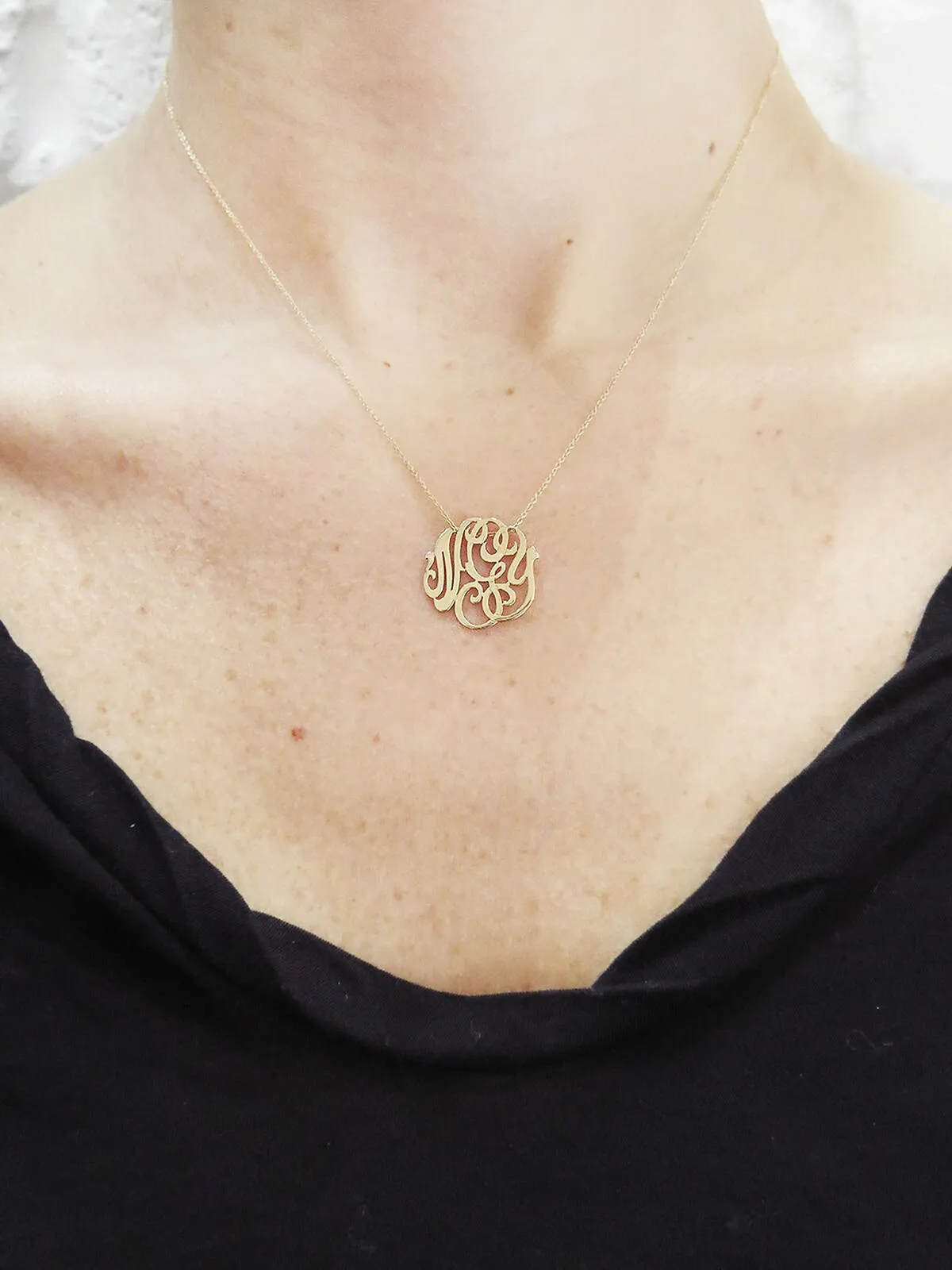 Mini Lace Monogram Yellow Gold Necklace