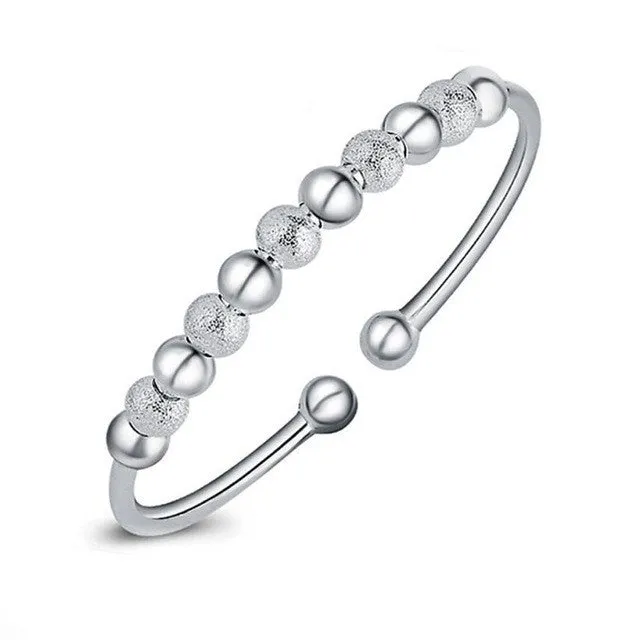 Nine translucent beads bracelet silver Sturdy and durable personalized Bangle Bracelet 6.5 CM Width:0.6CM Adjustable