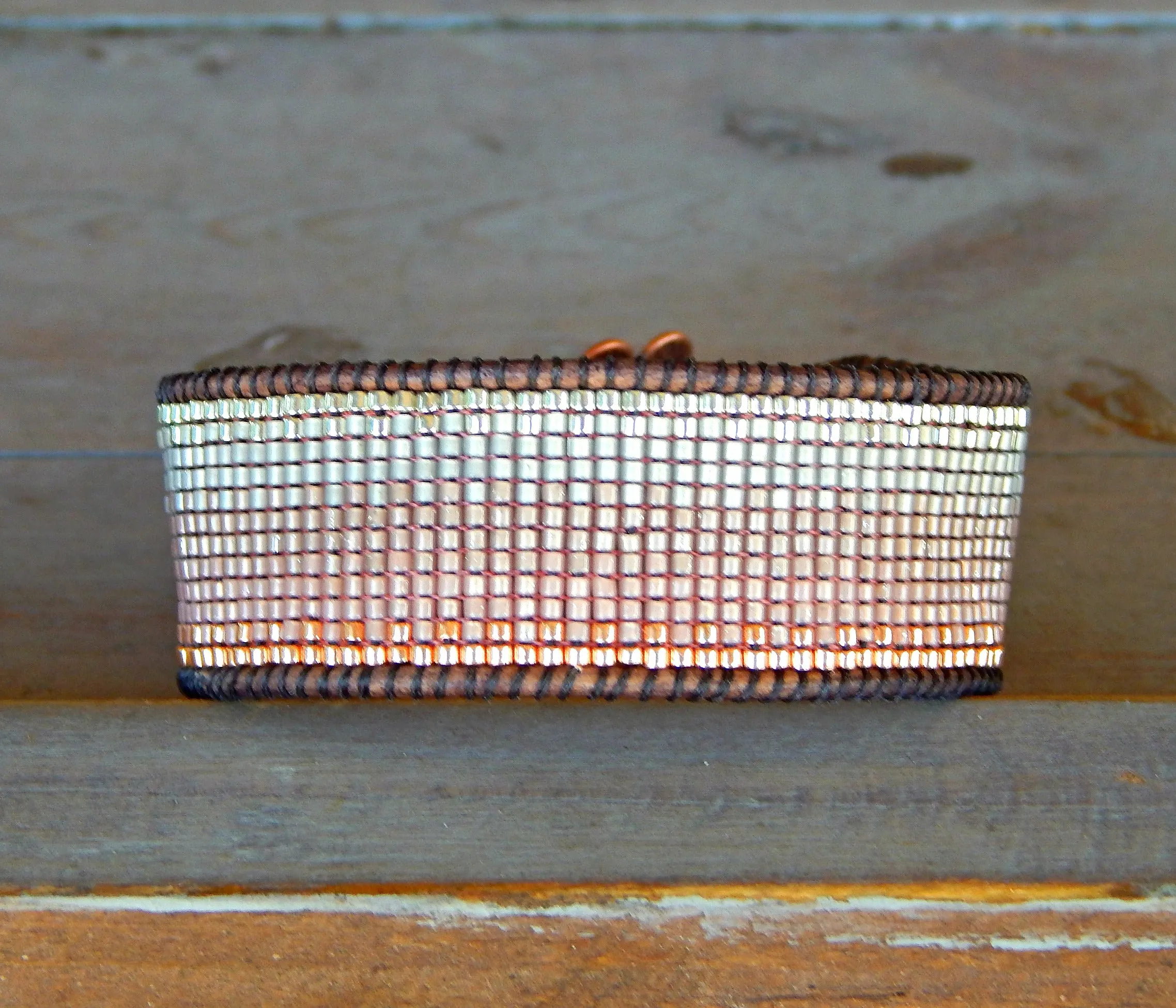 Ombre Copper to Silver tone Hand Beaded Cuff Bracelet