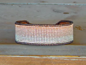 Ombre Copper to Silver tone Hand Beaded Cuff Bracelet