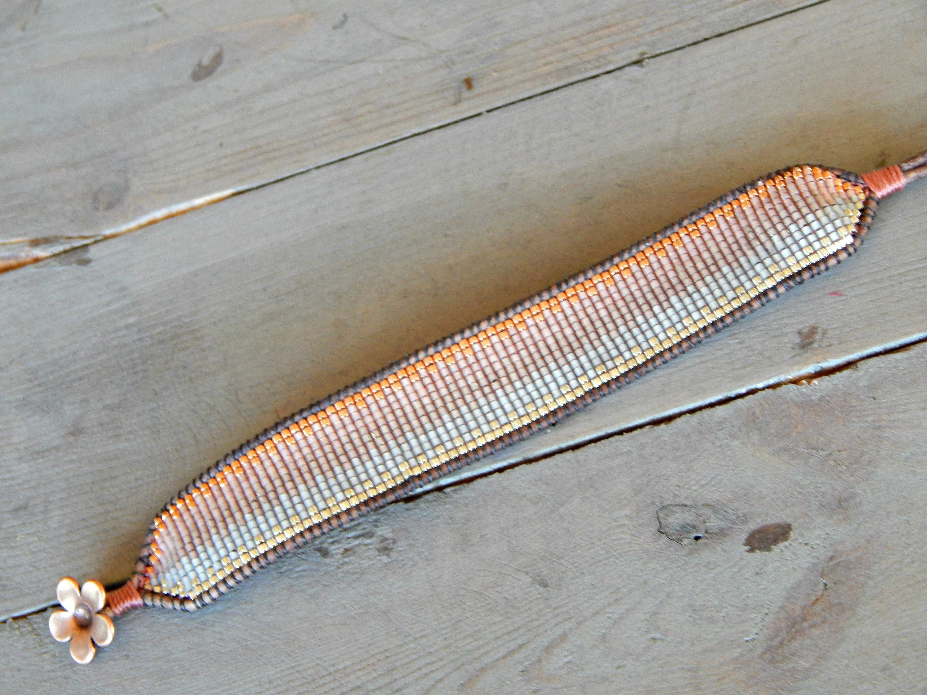 Ombre Copper to Silver tone Hand Beaded Cuff Bracelet