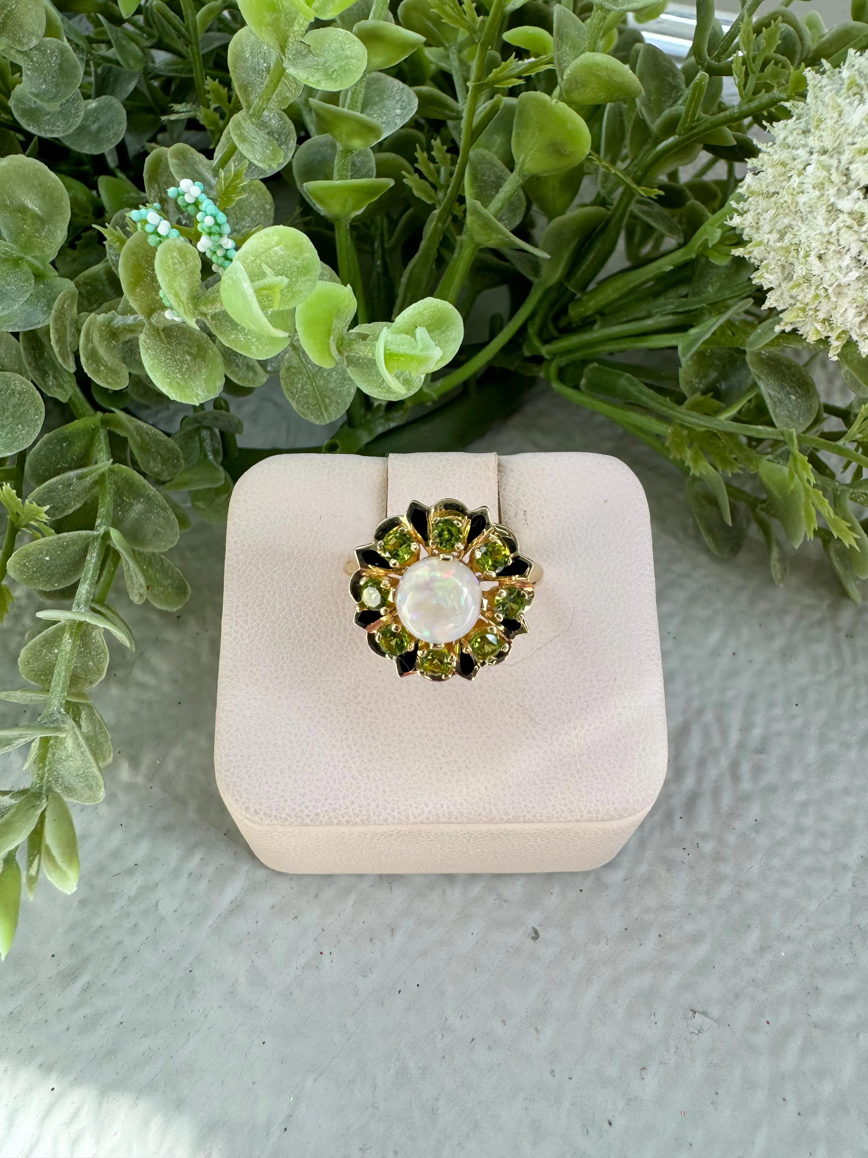 Opal Center Flower Design Ring