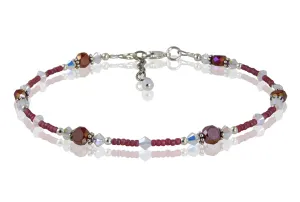 Opal Satin Ruby Crystal Beaded Anklet