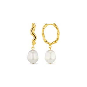 Orelia Oval Wave Pearl Drop Hoop Earrings