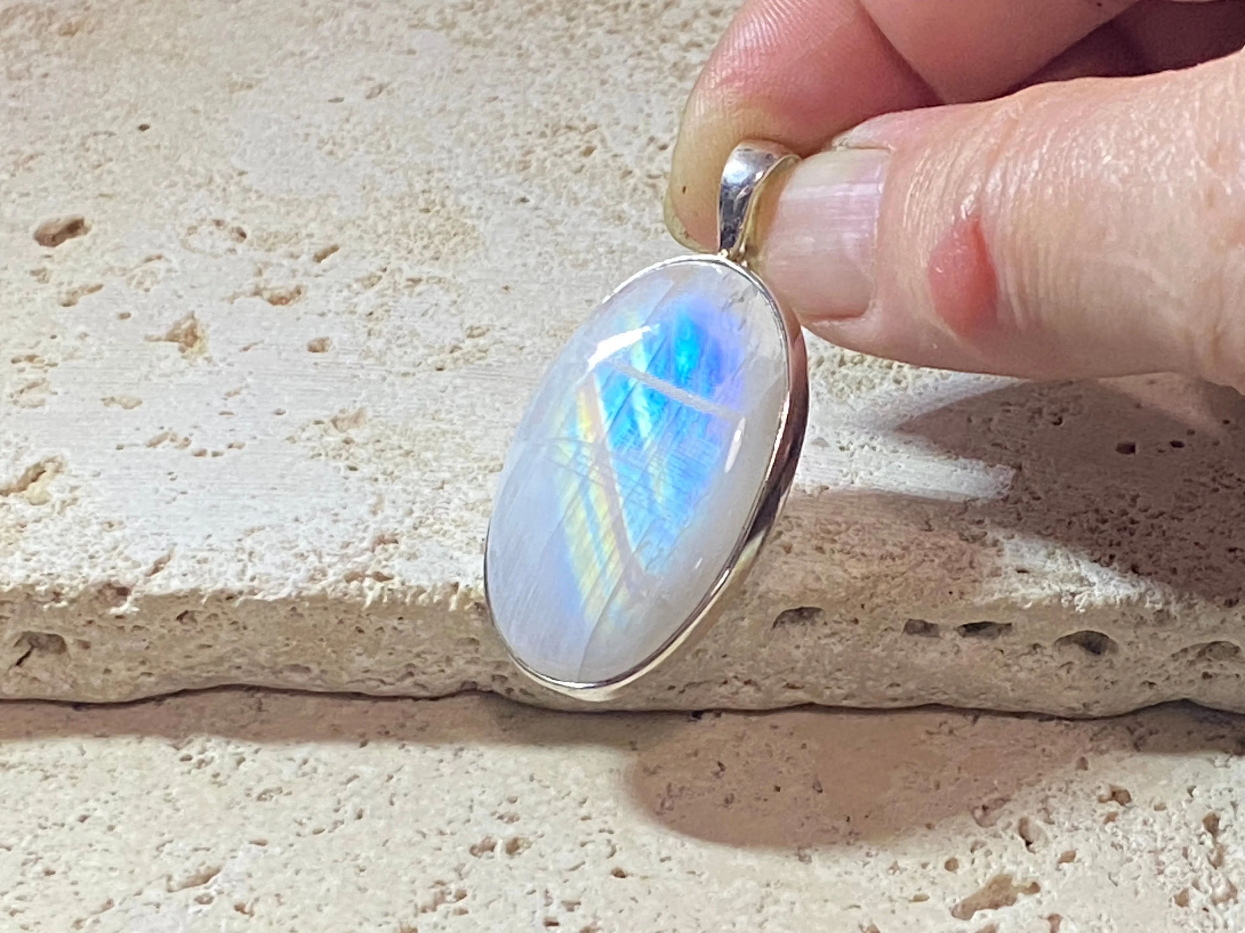 Oval Rainbow Moonstone Pendant