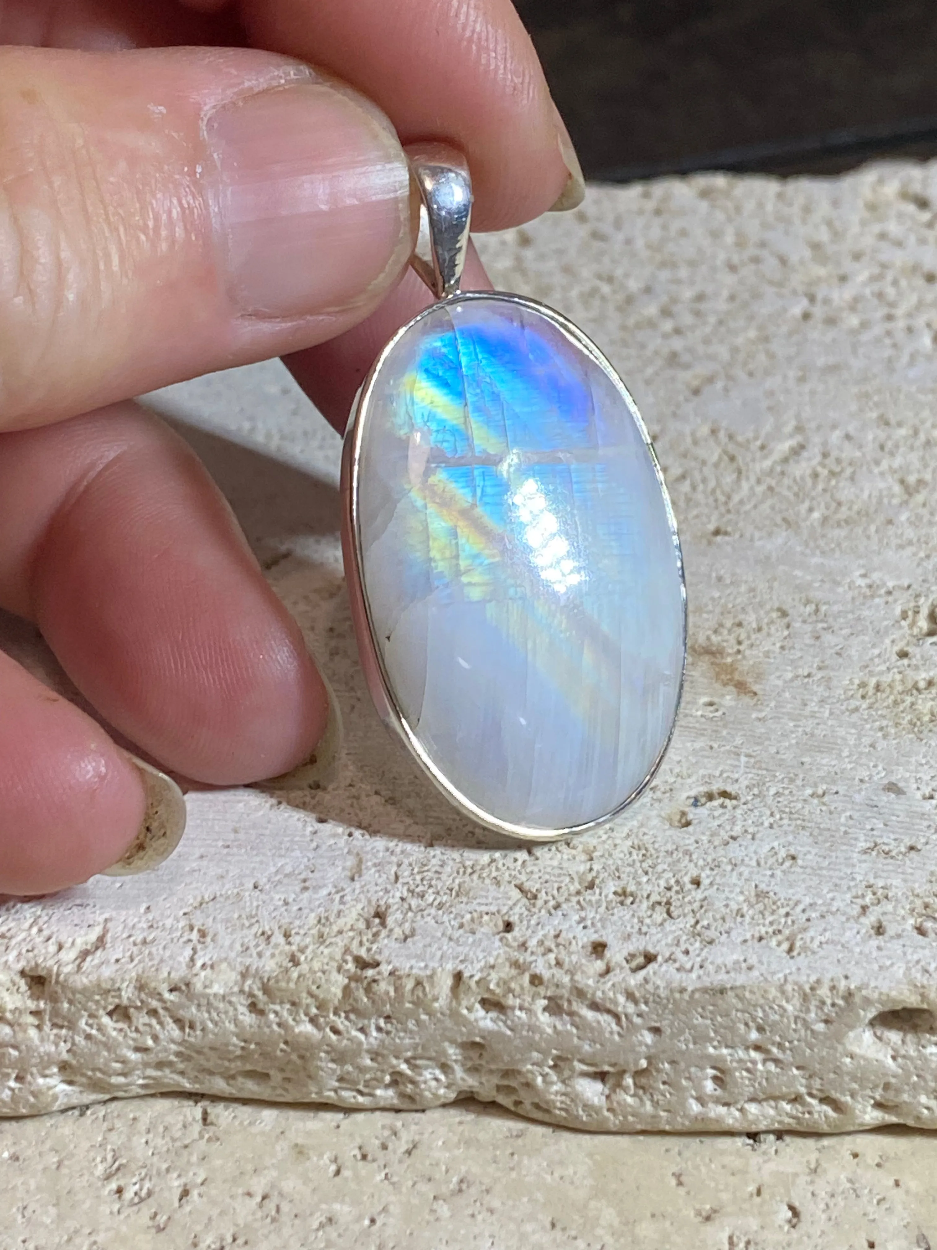 Oval Rainbow Moonstone Pendant