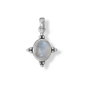 Oxidized Oval Rainbow Moonstone Pendant with Beaded Accents