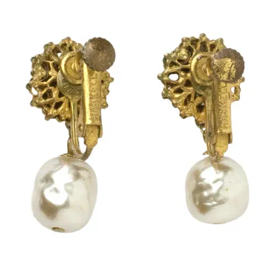 Pearl & Russian Gold Drop Earrings by Miriam Haskell