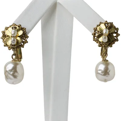 Pearl & Russian Gold Drop Earrings by Miriam Haskell