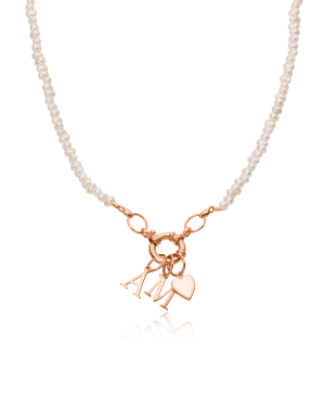 Pearl Charm Lock Necklace - 18K Rose Vermeil