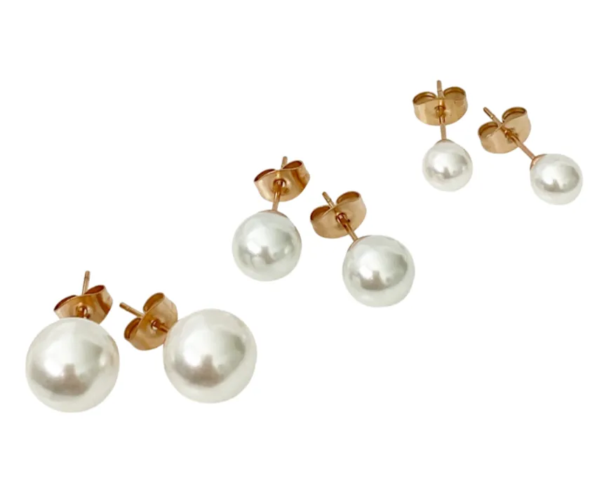 Pearl Stud Earrings - Three Piece Set