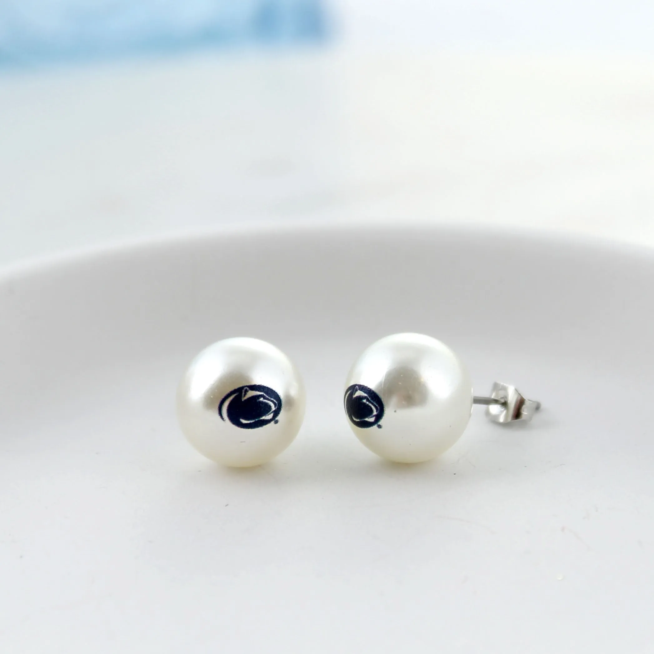 Penn State Logo Pearl Stud Earrings