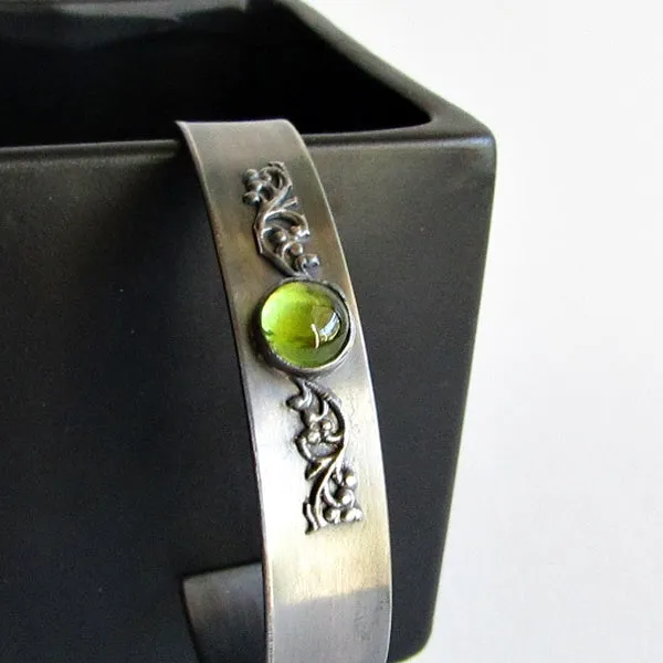 Peridot Cuff Bracelet with Filigree Detail