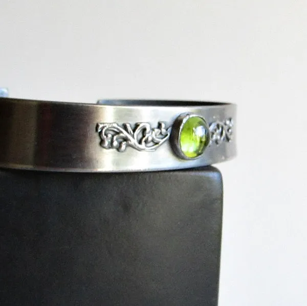 Peridot Cuff Bracelet with Filigree Detail